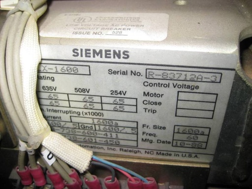 1600 Amp, SIEMENS, RLX-1600, 600 V., MO/DO, HIGH INTERRUPT, STATIC TRIP III;