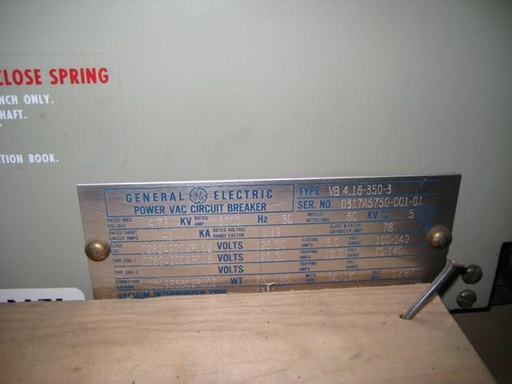 3000 Amp, GENERAL ELECTRIC, VB-4.16-350-3, 4160 V., EO/DO, 125VDC C&T