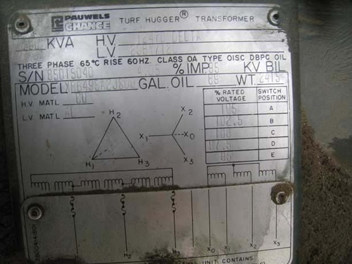 300 KVA, Pri 12470 D, Sec 208Y/120, PAUWELS, PADMOUNT, DF/RF