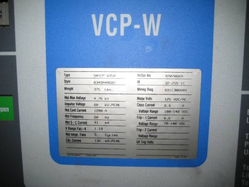 1200 Amp, CUTLER HAMMER, 50VCP-W-350, 5000 V., 1997, EO/DO, 125VDC C&T;