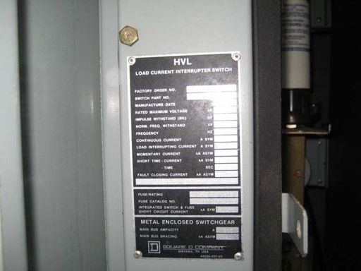 600 Amp, SQUARE D, No. HVL, 15000 V., OUTDOOR, INVERTED MAIN, LOAD BREAK SWITCH: