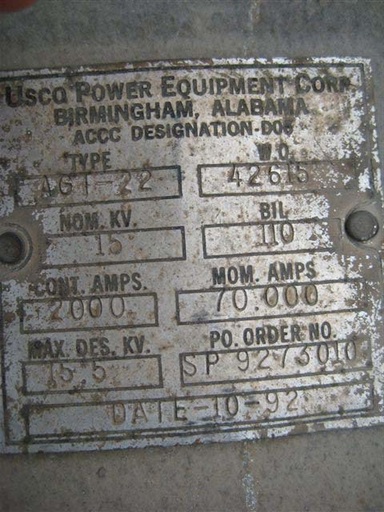 2000 Amp, USCO, AGT, 15000 V., HORIZONTAL MOUNT, VERTICAL BREAK, GOAB:1
