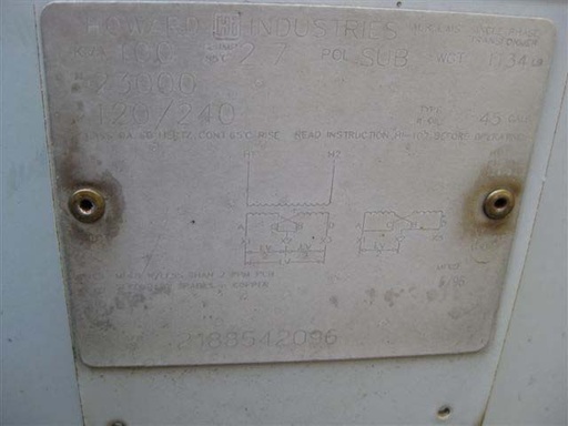 100 KVA, Pri. 23000 V, Sec. 120V/240, HOWARD, OIL, SINGLE PHASE:1