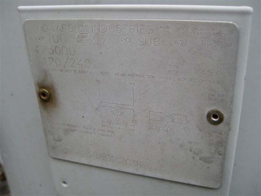 100 KVA, Pri. 23000 V, Sec. 120V/240, HOWARD, OIL, SINGLE PHASE:1