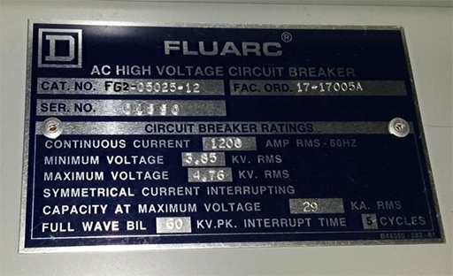 1200 Amp, SQUARE D, FLUARC, FG-2-05025-12, 5000 V.,E/O, D/O
