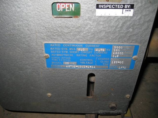 3000 Amp, ITE, 5HK-350, 4160 V., 125 VDC, E/O, D/O