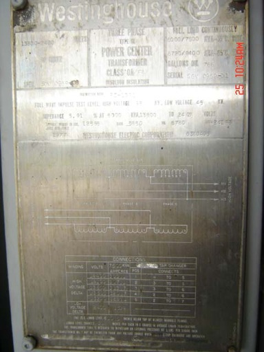 6000/6720/6500/8400 KVA, Pri 13800 D, Sec 2400 D, WESTINGHOUSE, SUB:1
