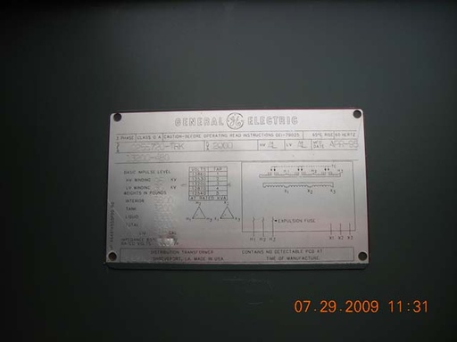 2000 KVA, Pri 13200 D, Sec 480 D, GENERAL ELECTRIC, LIVE FRONT, RADIAL FEED