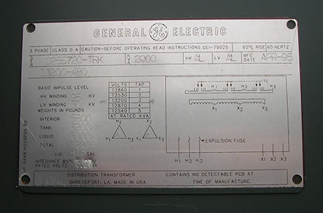 2000 KVA, Pri 13200 D, Sec 480 D, GENERAL ELECTRIC, LIVE FRONT, RADIAL FEED