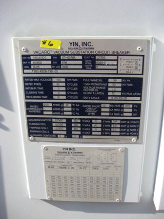 1200 Amp, MCGRAW EDISON, VAC 15.5, 15.5 KV, VACUUM, 1983, 125 VDC C&T, OUTDOOR:1