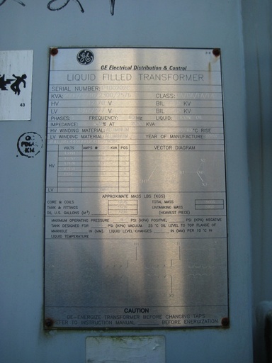 2000/2240/2300/2516 KVA, Pri 12470 D, Sec 480Y/277, GE, SILICONE, ALUMINUM, SUB