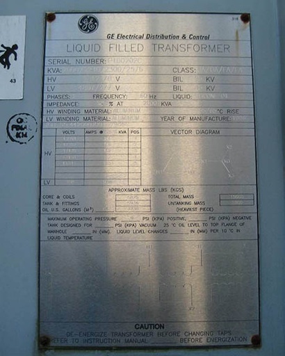 2000/2240/2300/2516 KVA, Pri 12470 D, Sec 480Y/277, GE, SILICONE, ALUMINUM, SUB