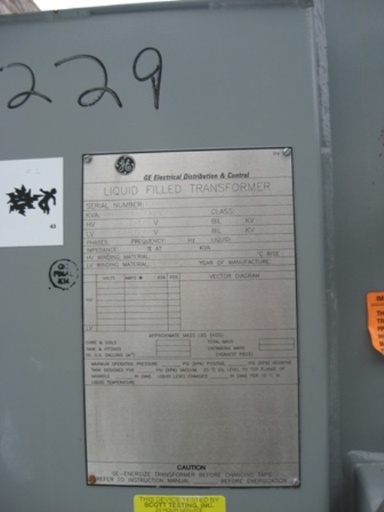 2000/2240/2300/2516 KVA, Pri 12470 D, Sec 480Y/277, GE, SILICONE, ALUMINUM, SUB