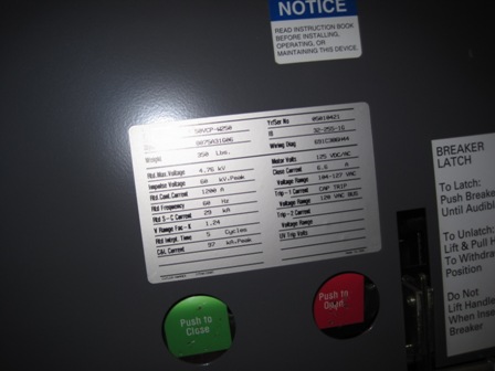 1200 Amp, WESTINGHOUSE, 50VCP-W250, 4760 V., 2005, 120 VAC CLOSE/CAP TRIP, NEW:1
