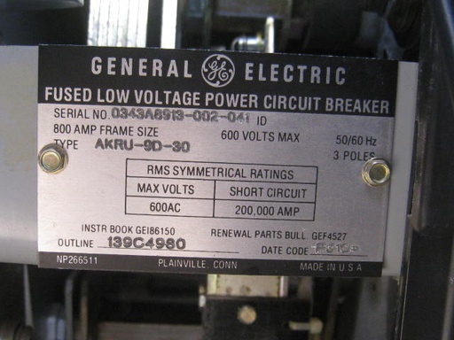 4000 Amp, GENERAL ELECTRIC, AKD-8, 600 V SWITCHGEAR:1