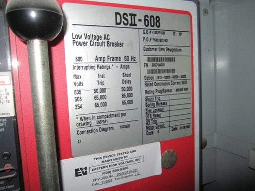800 Amp, CUTLER HAMMER, DSII-608, 480 V., M/O, D/O, DIGITRIP RMS510 LSIG