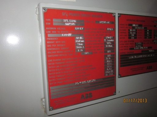 2000 Amp, ABB, HPL-170A1, 170 KV, 1996, SF6, 40 KAIC, 125 VDC C&T, LIVE TANK:1