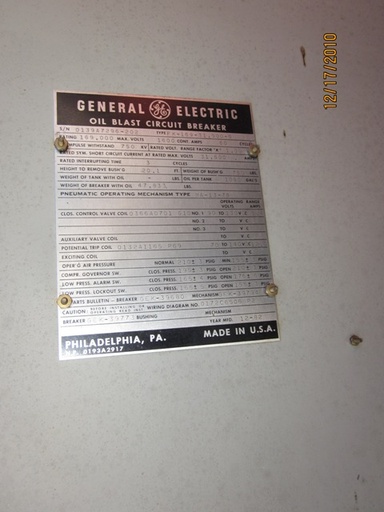1600 Amp, GENERAL ELECTRIC, FK-169-31.5, 169 KV, 1982, MA13-7B CONTROL BOXES:3