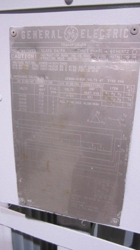 3750/4687 KVA, Pri 22900 D, Sec 4160Y/2400, GENERAL ELECTRIC, SUBSTATION