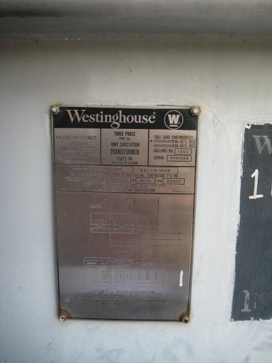 3750/4200/5250 KVA, Pri 34400 D, Sec 4160Y/2400, WESTINGHOUSE, SUBSTATION