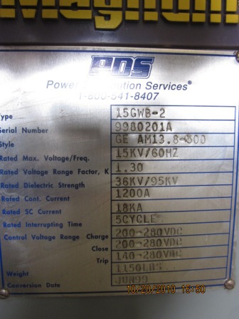 1200 Amp, CUTLER HAMMER, AM13.8 VACUUM RETROFIT, 13.8 KV, E/O, D/O, 240 VDC C&T