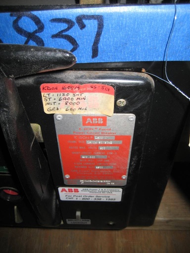 1600 Amp, ABB, KDON 1600S, 600 V., 1999, MANUALLY OPERATED, DRAWOUT, BELL ALARM