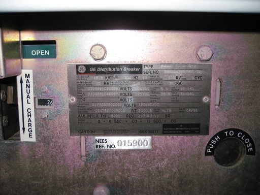 1200 Amp, GE, PVDB1 15.5-20-2, 15500 V., 1996, VACUUM SUBSTATION: PARTS ONLY