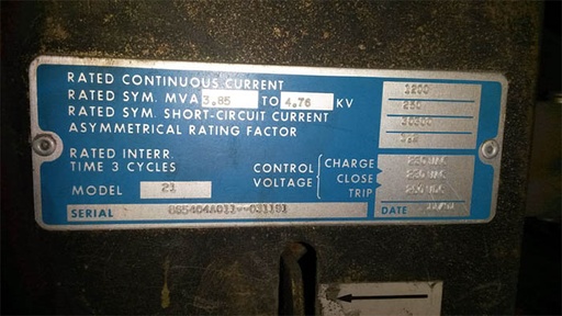 1200 Amp, ABB, 5VHK-250, 4760 V., 1991, 230 VAC CLOSE, 250 VDC TRIP