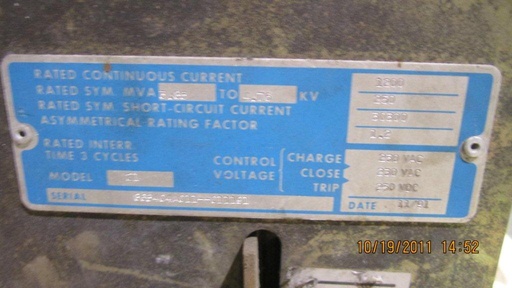 1200 Amp, ABB, 5VHK-250, 4760 V., 1991, 230 VAC CLOSE, 250 VDC TRIP