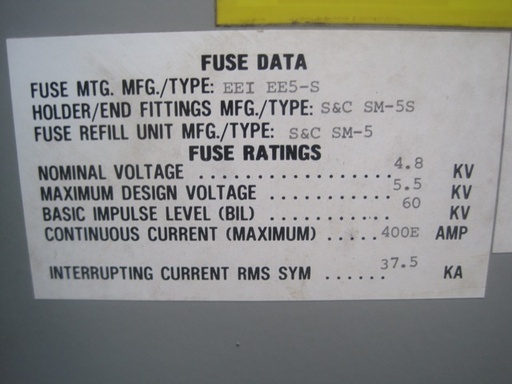 600 Amp, EEI, No. AUTO JET, 4800 V., FUSED, OUTDOOR HOUSED, SWITCH:1