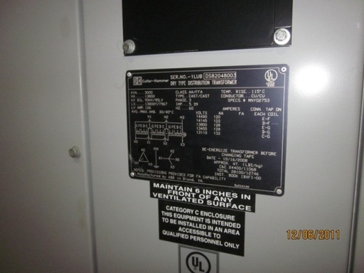 3000 KVA, ABB, Pri 13800 D, Sec 13800 Y, 2008, ISOLATION TRANSFORMER, CLASS AA