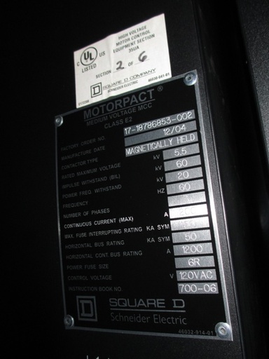 400 Amp, 5000 Volt, MERLIN GERIN, HCV-5HS, 2004, VACUUM CONTACTOR, UNUSED:1