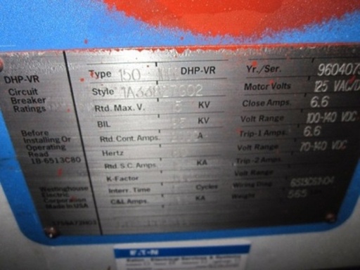 2000 Amp, WESTINGHOUSE, 150-1000DHP-VR, 15 KV, 1996, 125 VDC CLOSE & TRIP:1