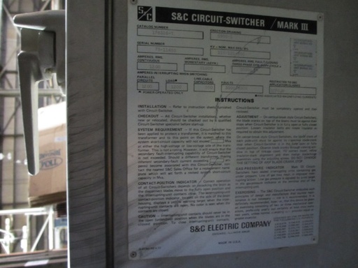 1200 Amp, S&C, No. MARK III, 115000 V., 61 KA MOM., 550 KV BIL, CIRCUIT SWITCHER