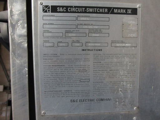 1200 Amp, S&C, No. MARK IV, 115000 V., 61 KA MOM., 550 KV BIL, CIRCUIT SWITCHER