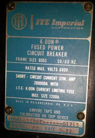 600 Amp, ITE, K-DON600S, 480 V., FUSED, MANUALLY OPERATED, DRAW-OUT