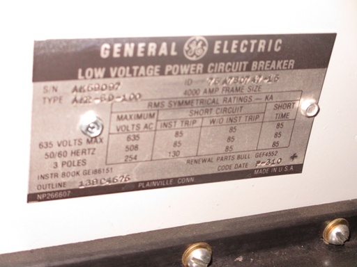 4000 Amp, GENERAL ELECTRIC, AKR-6D-100, 480 V., 120 VAC, MICRO-VERSA TRIP LSIG