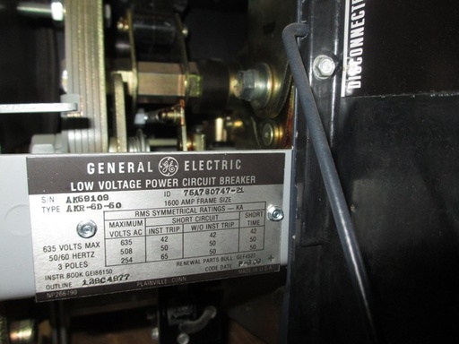 1600 Amp, GENERAL ELECTRIC, AKR-6D-50, 480 V., 120 VAC, MICRO-VERSA TRIP LSIG:1