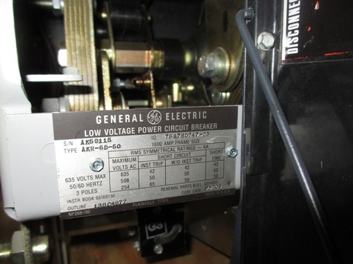 1600 Amp, GENERAL ELECTRIC, AKR-6D-50, 480 V., 120 VAC, MICRO-VERSA TRIP LSIG:1