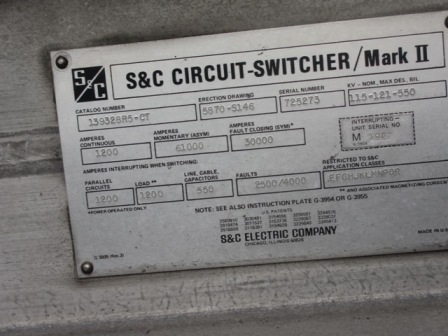1200 Amp, S & C, No. MARK II, 115000 V., CIRCUIT SWITCHER