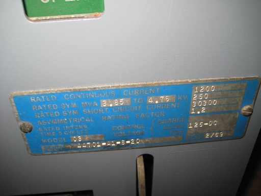 1200 Amp, ITE, 5HK-250, 4160 V., 1969, EO/DO, 125VDC CLOSE & TRIP)