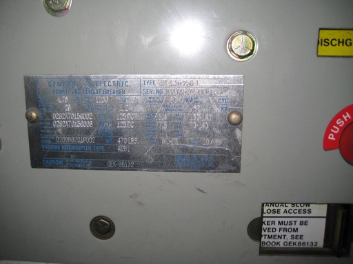 1200 Amp, GENERAL ELECTRIC, VB1-4.16-250-1, 5000 V., 125 VDC CLOSE & TRIP, ML-18