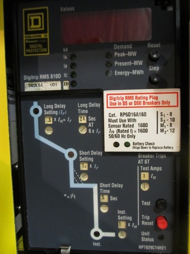 1600 Amp, SQUARE D, DSII-616, 480 V., M/O, D/O, RMS-810D LSI