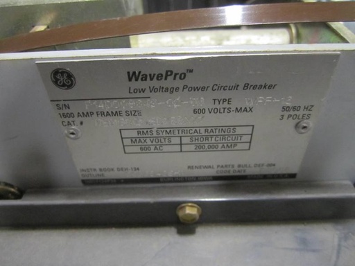 1600 Amp, GENERAL ELECTRIC, WPF-16, 480 V., E/O, D/O, 48 VDC, BELL ALARM, LSIG