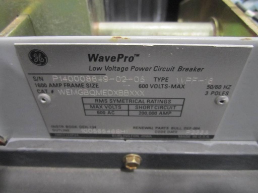 1600 Amp, GENERAL ELECTRIC, WPF-16, 480 V., E/O, D/O, 48 VDC, BELL ALARM, LSIG