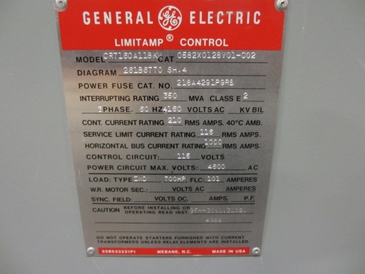 750 HP, 400 AMP, GE, 4800 V, INDOOR, FULL VOLTAGE, VACUUM, FUSED, CR7160A118KM