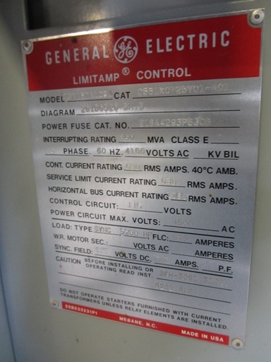 5200 HP, 700 AMP, GE, 4160 V, INDOOR, FULL VOLTAGE, VACUUM, FUSED, CR7160A108J