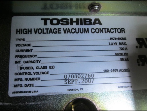 720 Amp, 7200 Volt, TOSHIBA, HCV-6KAU, 2007, FULL VOLTAGE, NON-REVERSING, UNUSED