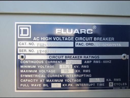 1200 Amp, SQUARE D, FG2-15050-12, 15 KV, FLUARC, 240 VAC CHARGE/CLOSE, 48 VDC T