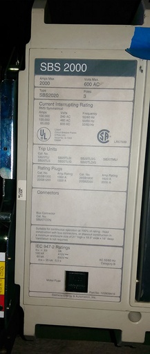 2000 Amp, SIEMENS, SBS2020, 480 V., ELECTRICALLY OPERATED, STATIONARY MNT, LSIG